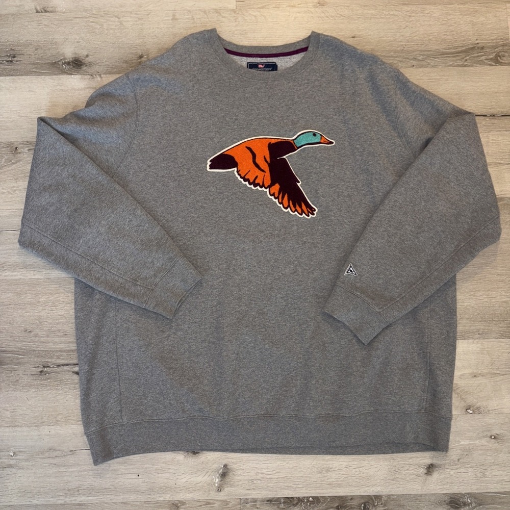 Vineyard Vines Duck Hunt Pullover Crewneck Sweatshirt Men's 4XL Big & Tall Gray